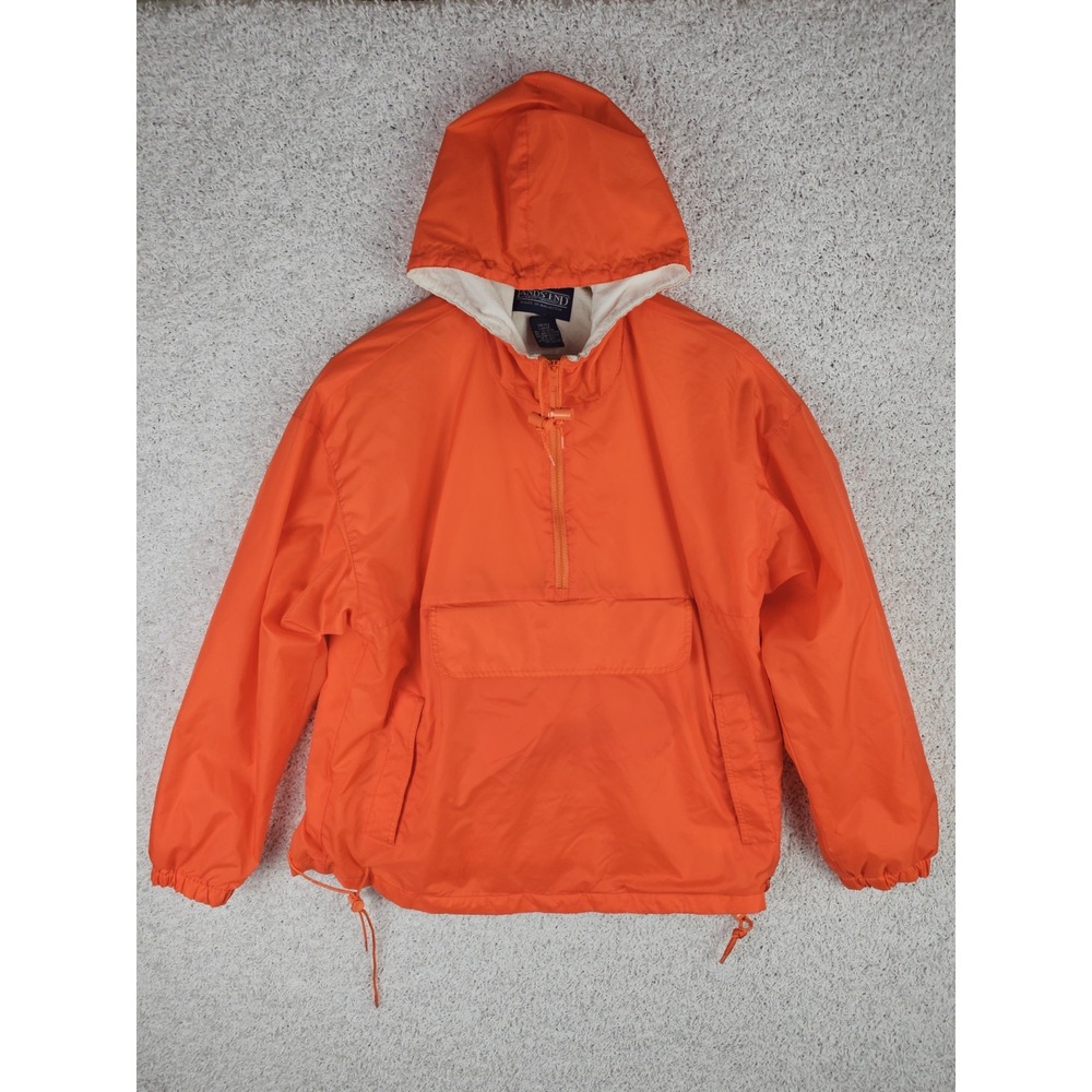 Lands End Windbreaker Pullover Jacket Unisex Large 1/4 Zip Cotton Flannel Lined‎